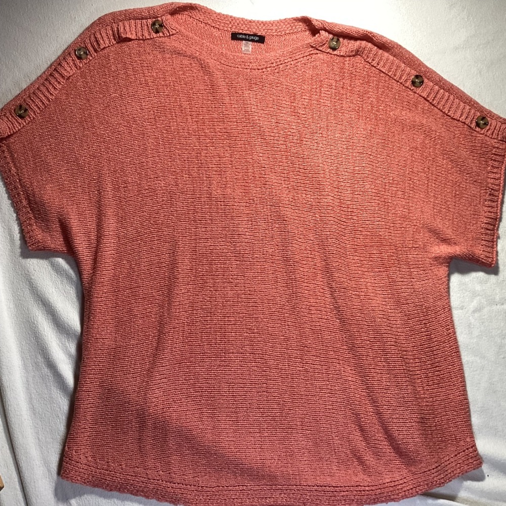 Cable & Gauge Women Coral Pink Button Shoulder Dolman Knit Top Plus Size 2X